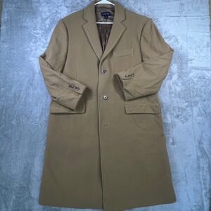 Lands End Mens Tan Wool Blend Overcoat Topcoat Full Length Size 44